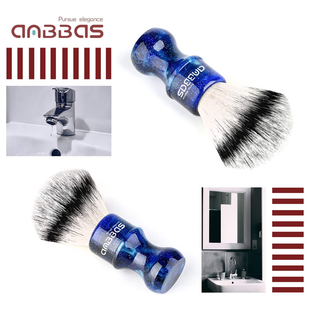 Anbbas Synthetic Badger Shaving Brush with Resin Handle,Nylon Bristles Hair Lathering Foam Brush for Men Travel Professional Wet Shaving(Blue,24 mm Knot)