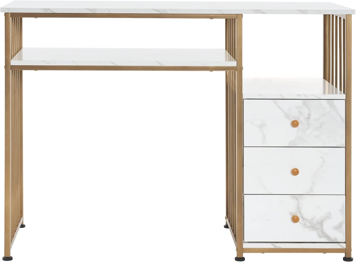Manicure Table for Nail Tech - Golden Marbling Texture with Storage Drawers | Home Salon Spa Equipment