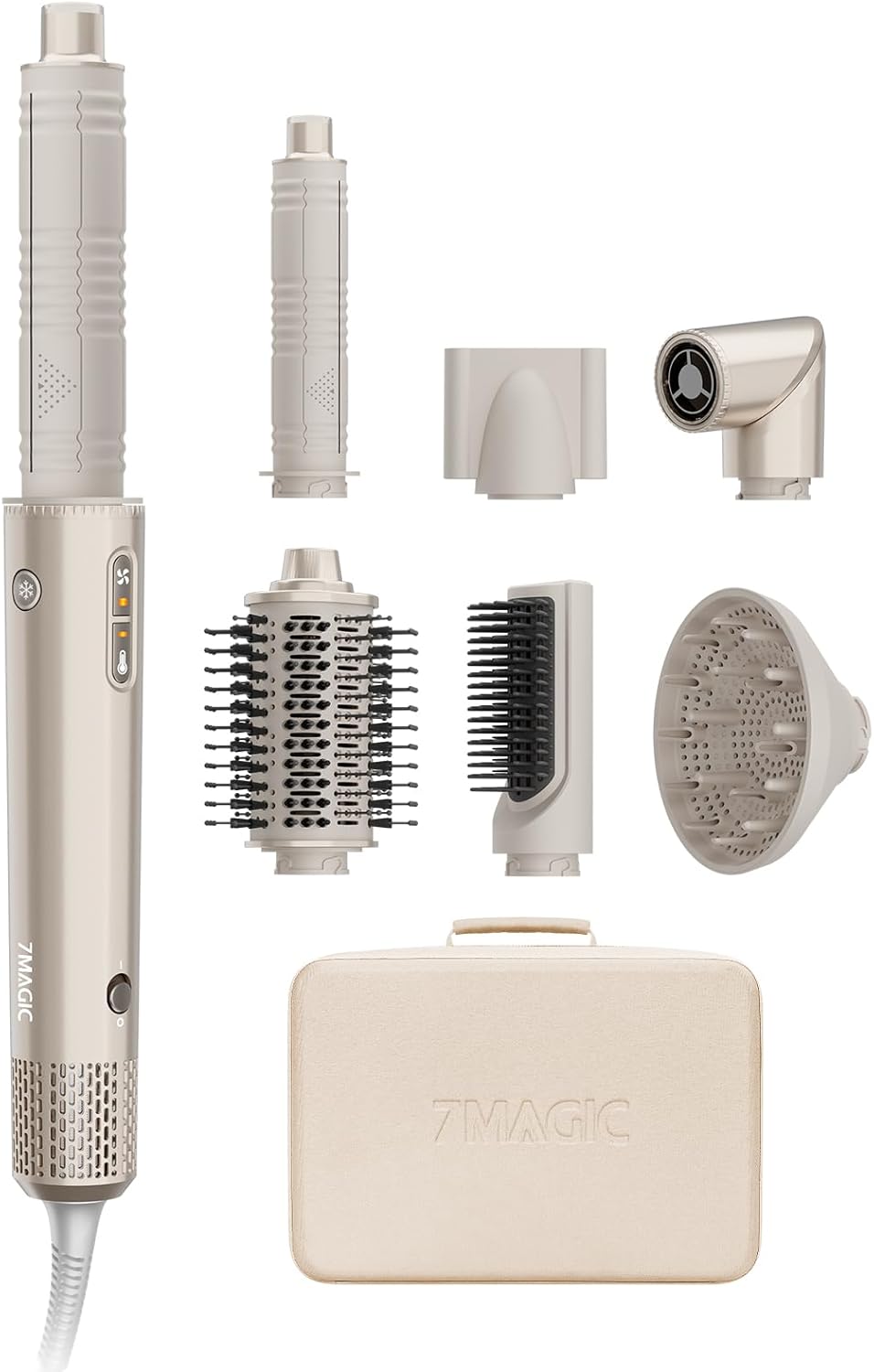 7MAGIC 7-in-1 Hot Air Styler - Versatile Hair Dryer Brush with Auto-Wrap Curlers | Fast Drying & Volumizing, Champagne Gold