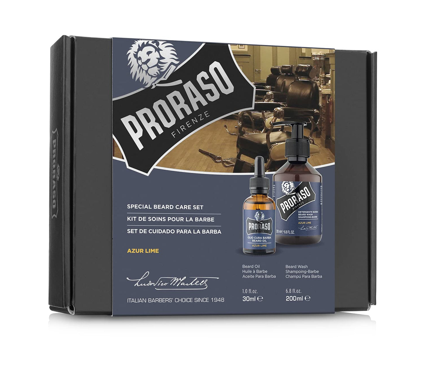 Proraso Azur Lime Beard Care Duo Kit - Beard Wash and Oil with Fresh, Citrus Scent for Long or Full Beards - Premium Italian Gift Set for Men