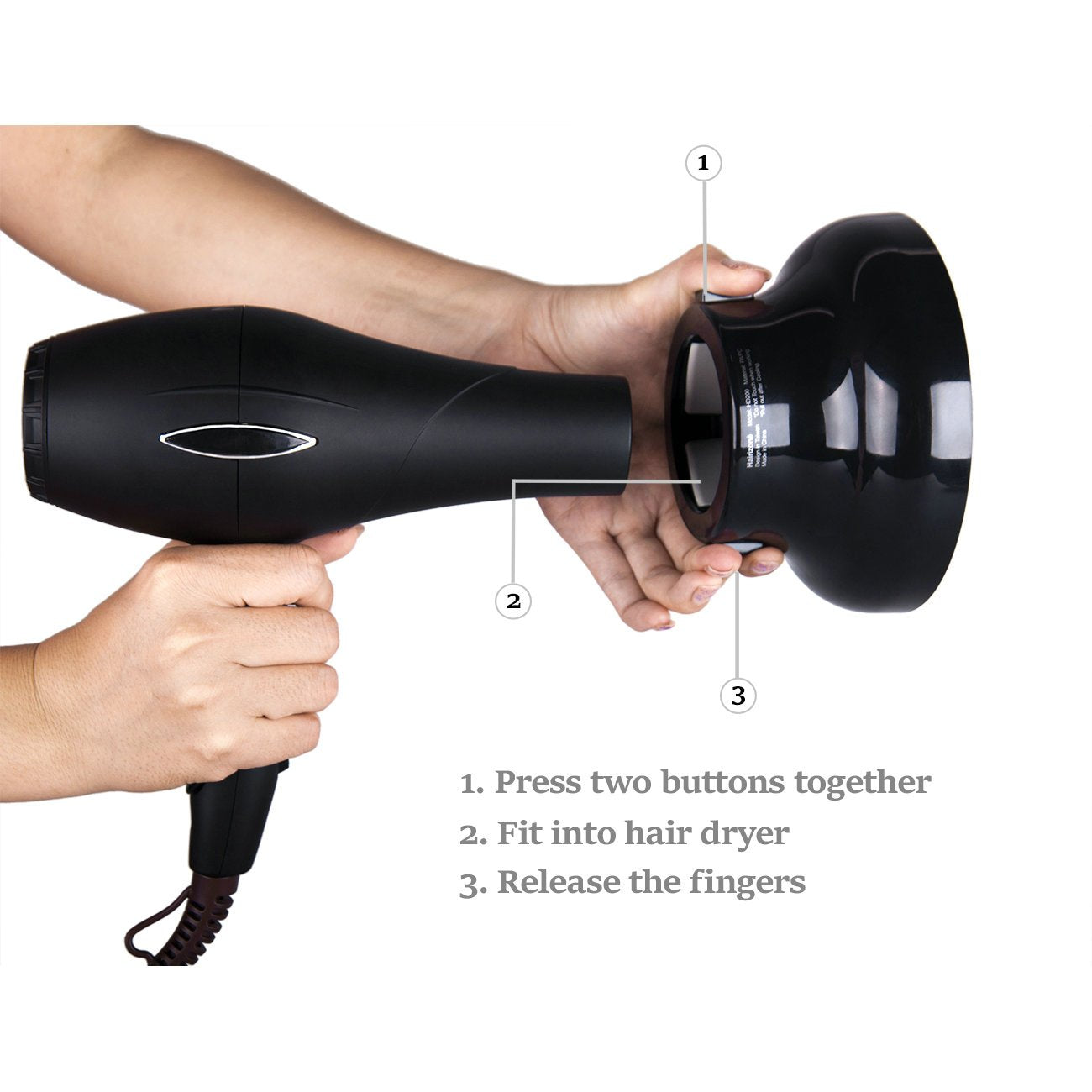 Universal Hair Diffuser for Blow Dryers - Fits 1.7 to 2.6 Inch Nozzles | Ideal for Curly & Wavy Hair, Shiny Black