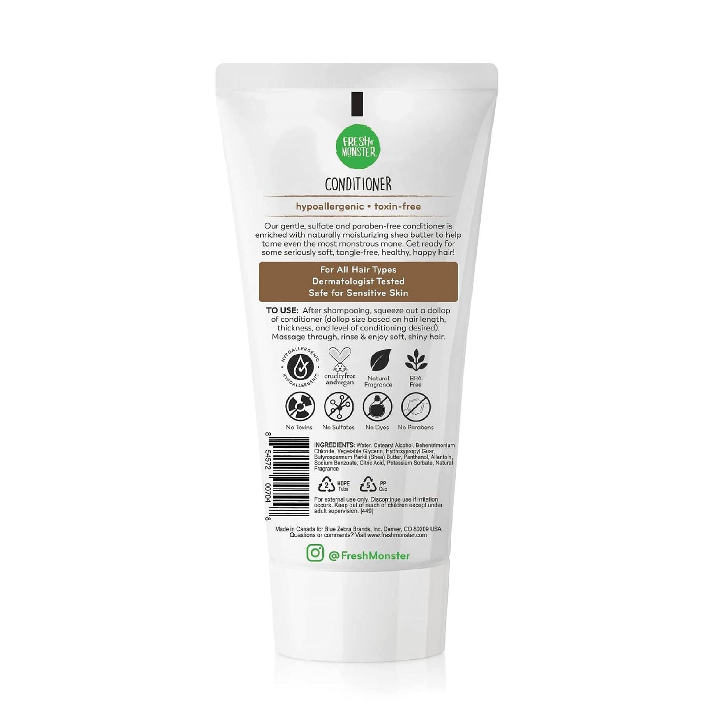 Fresh Monster Kids Hair Conditioner, Toxin-Free, Hypoallergenic & Natural, Hair Conditioner for Kids, Coconut (2 Pack, 6oz/each)