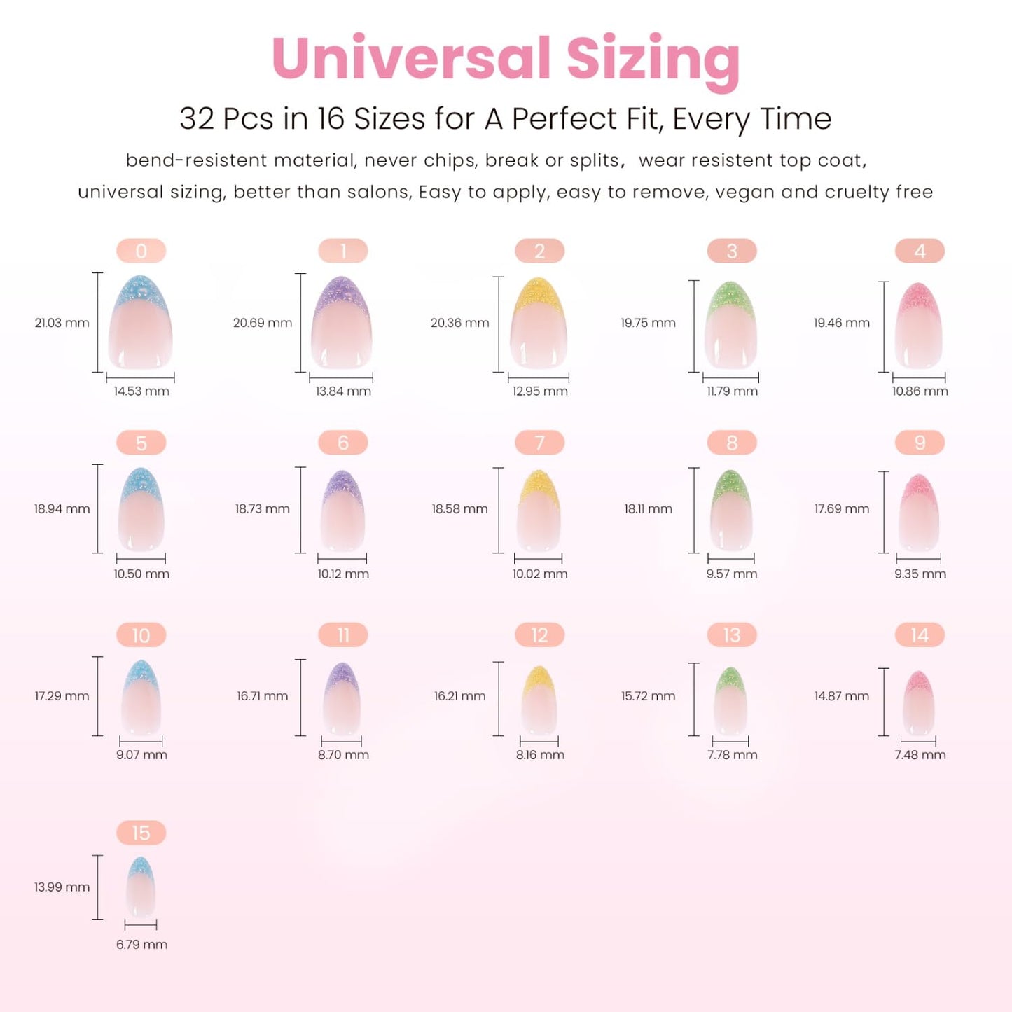 Nail Reformation Press On Nails, Non-Pareil | Nude Short Almond Fake Nails with Pastel 3D Caviar French Tip, Sprinkle Look Reusable Stick On Nails Kit - 32 Pcs in 16 Sizes, Manicure Gifts for Women
