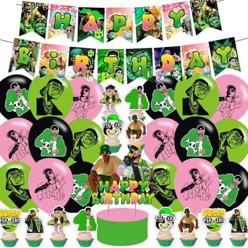 Rapper Singer 𝓕𝓮𝓻𝔁𝔁𝓸 Birthday Party Supplies Set - Banner, Cake & Cupcake Toppers