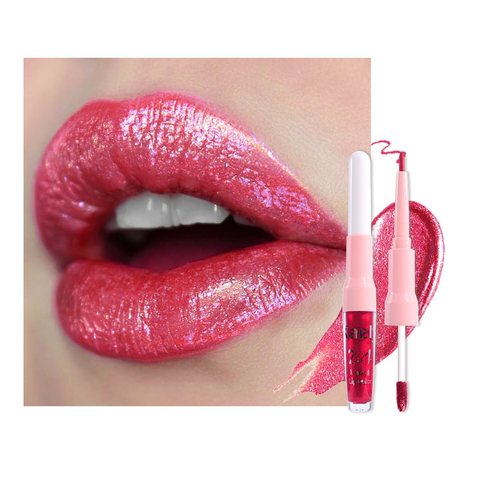 Kaely 2-in-1 Mauve Metallic Lipstick and Lip Liner Makeup, Shimmer Liquid Metallic Lipsticks for Women, Glitter Lip Gloss Stain Long Lasting Waterproof Smudge Proof 24 Hour, Vegan & Cruelty-Free, 16