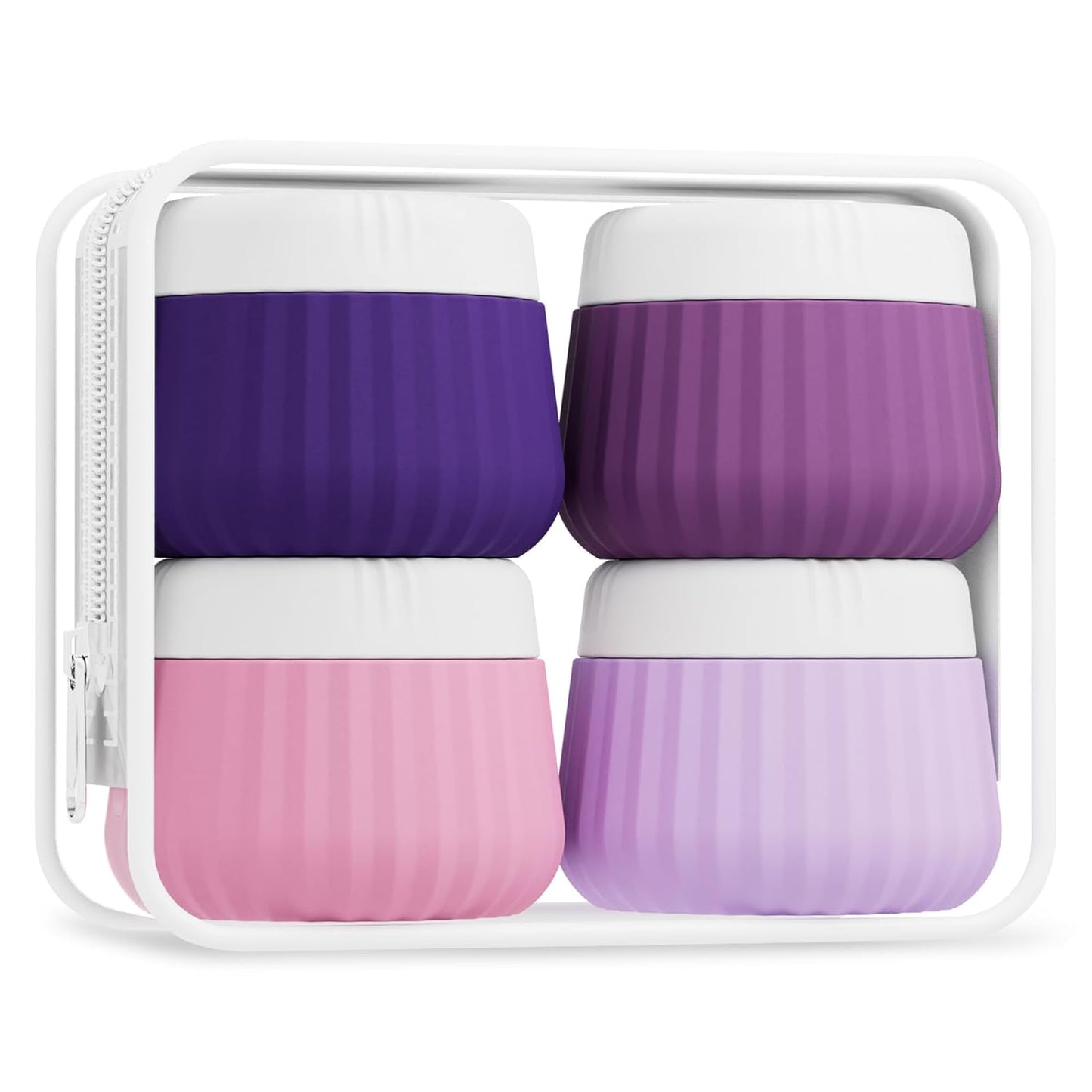 Travel Toiletry Containers - TSA Approved Silicone Jars, Leak-Proof | 4-Pack with Clear Bag