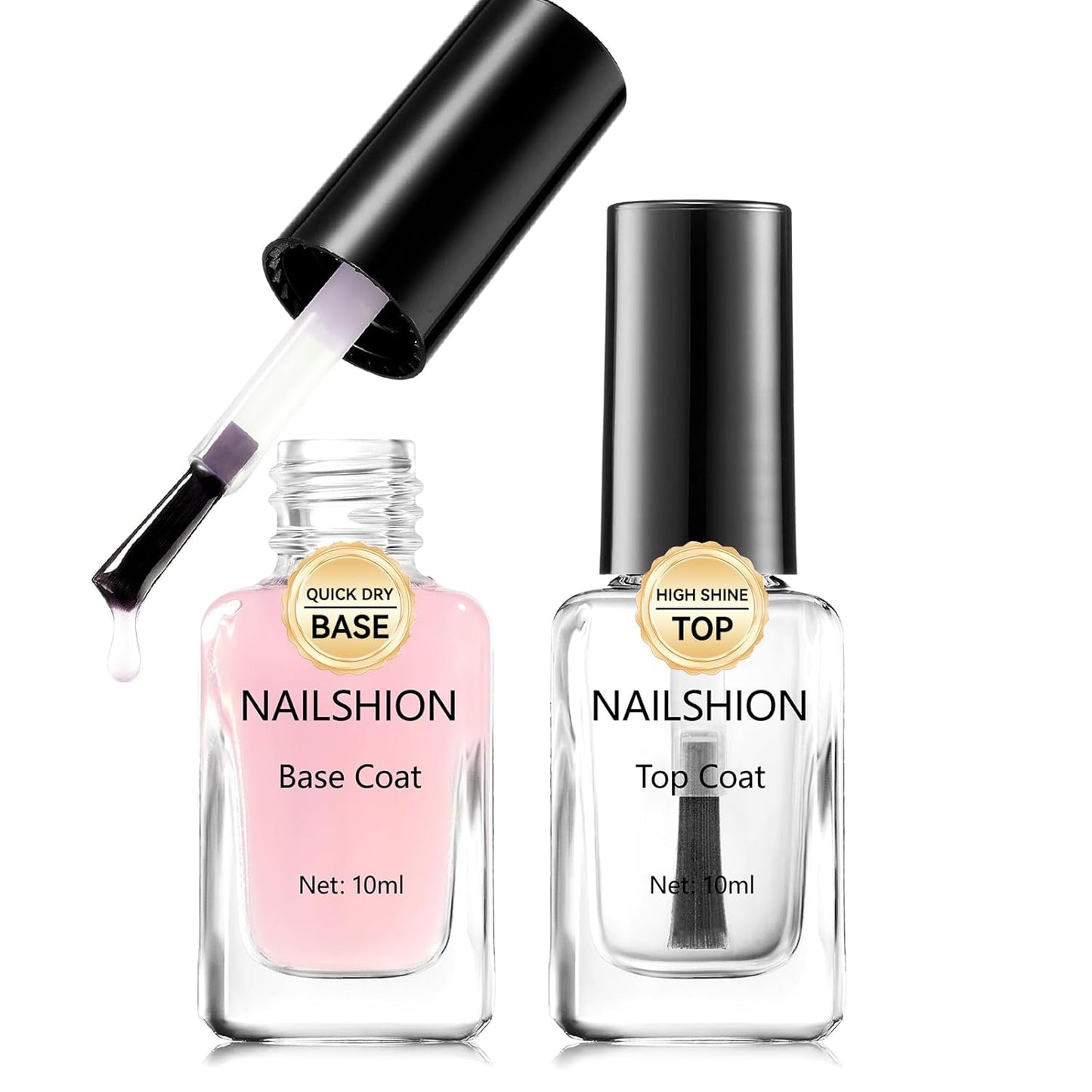 Clear Top Coat & Sheer Pink Base Coat Nail Polish Set - Strengthening Anti-Chip Formula, Quick Dry, Salon Quality