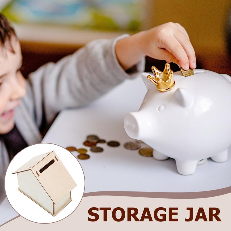 Angoily 15-Piece DIY Wooden House Piggy Bank Set Unfinished Wood Coin Bank for Kids Craft Painting Savings Container 4.13X6.49X3.93In