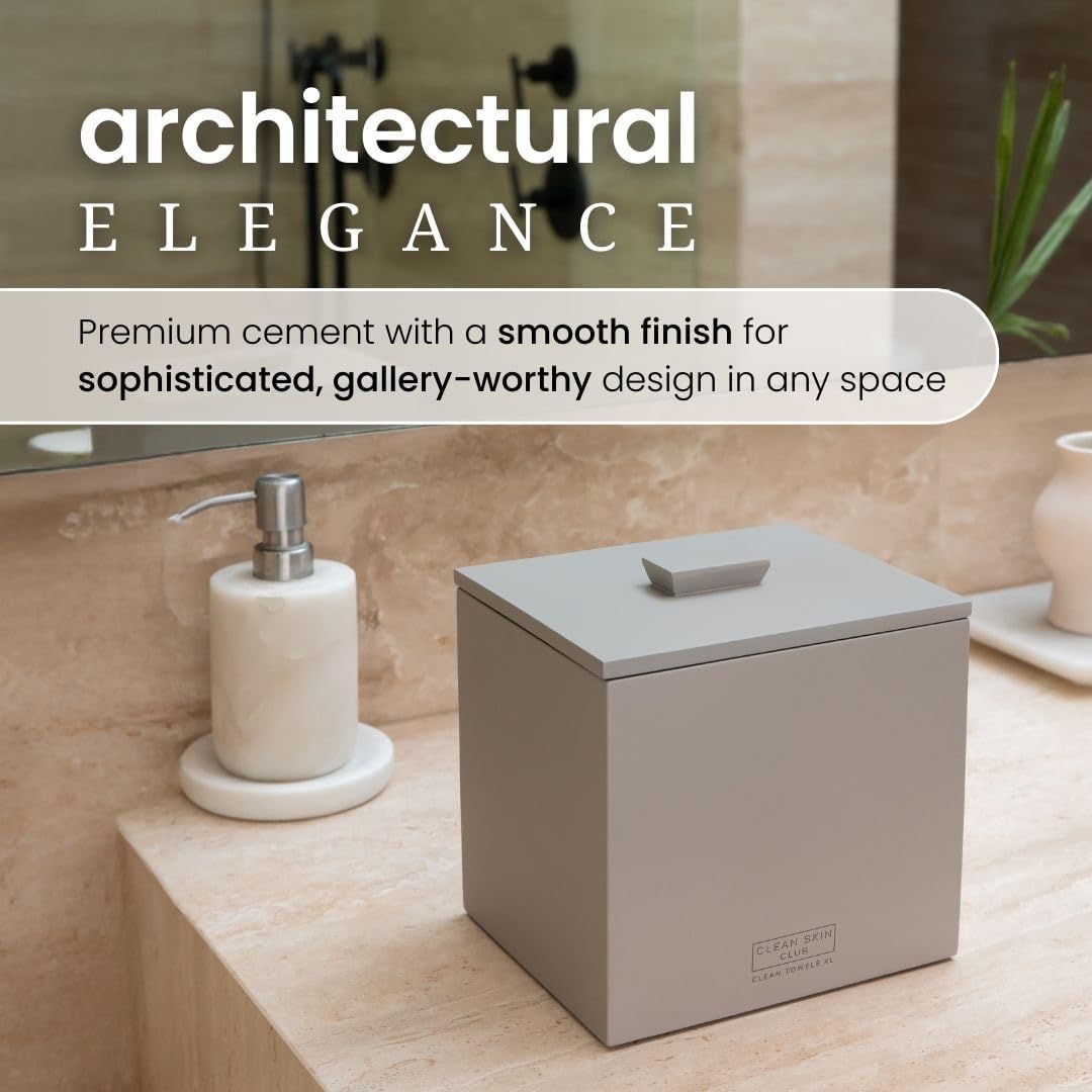 CLEAN SKIN CLUB Cement Box - XL Storage for 50 Disposable Towels | Concrete Container for Face Towelettes - Taupe Stone