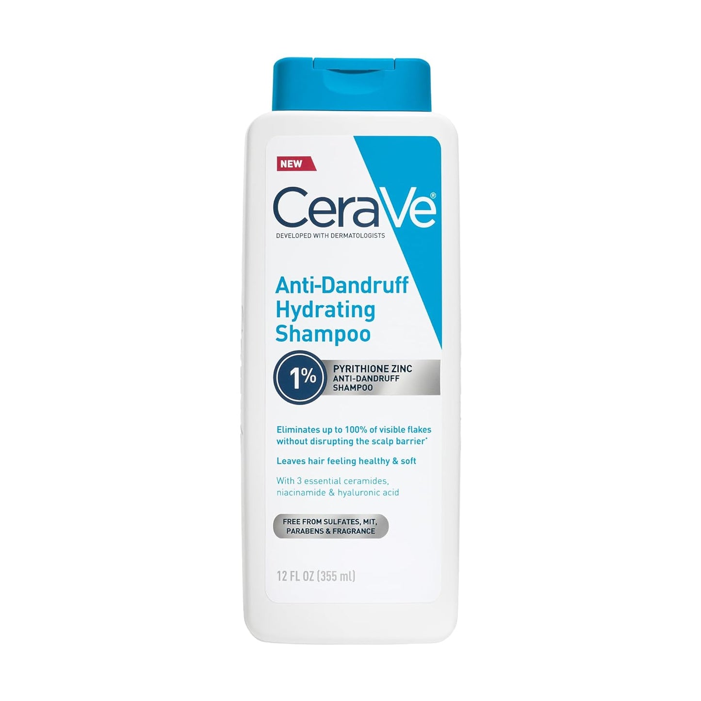 CeraVe Hydrating Anti-Dandruff Shampoo - 1% Pyrithione Zinc, Ceramides & Niacinamide for Flake Relief | 12 Oz