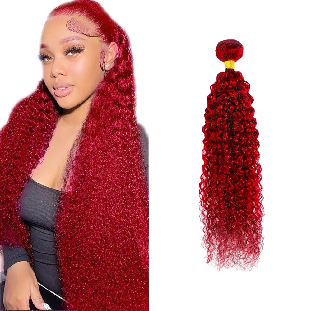Red Human Hair Bundles Burgundy Kinky Curly Bundles 14 Inch Peruvian Virgin Soft Real Crimson Red Bundle Hair Extensions