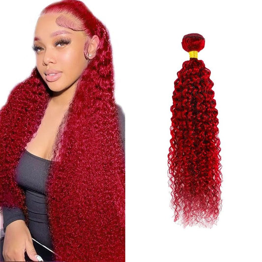 Red Human Hair Bundles Burgundy Kinky Curly Bundles 14 Inch Peruvian Virgin Soft Real Crimson Red Bundle Hair Extensions