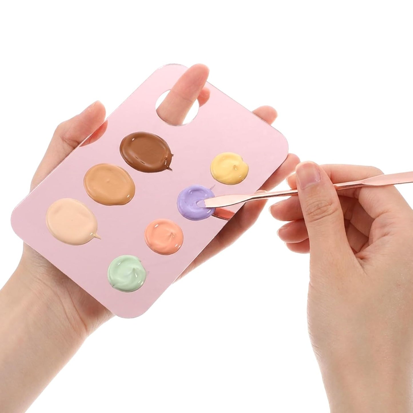 Foundation Mixing Palette Set - 4-Piece Makeup Mixing Tray with Spatula | Reusable for Foundation, Eyeshadow, Lipstick & Nail Art (Pink)