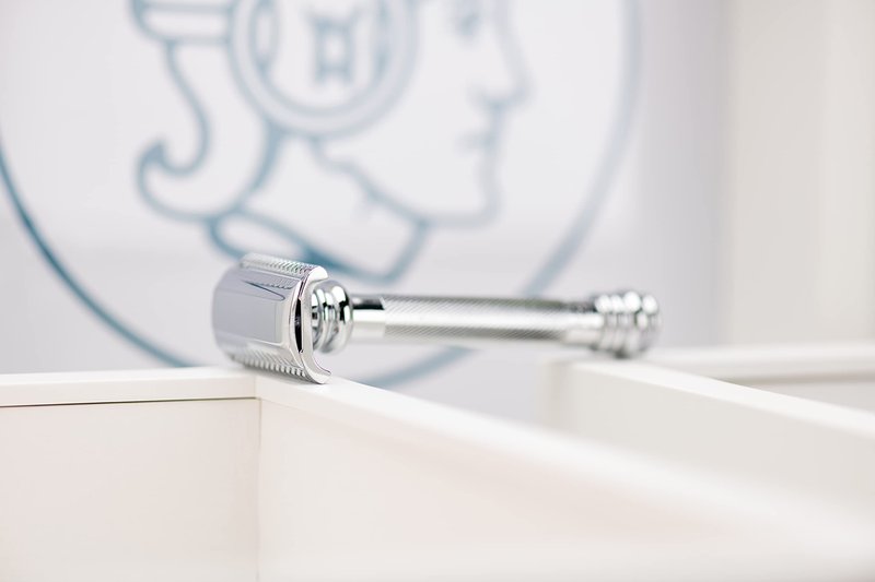 MERKUR 39C Double Edge Safety Razor, Slant Bar Design- Long Handle, Made in Germany, Plastic-Free, Two Piece Design