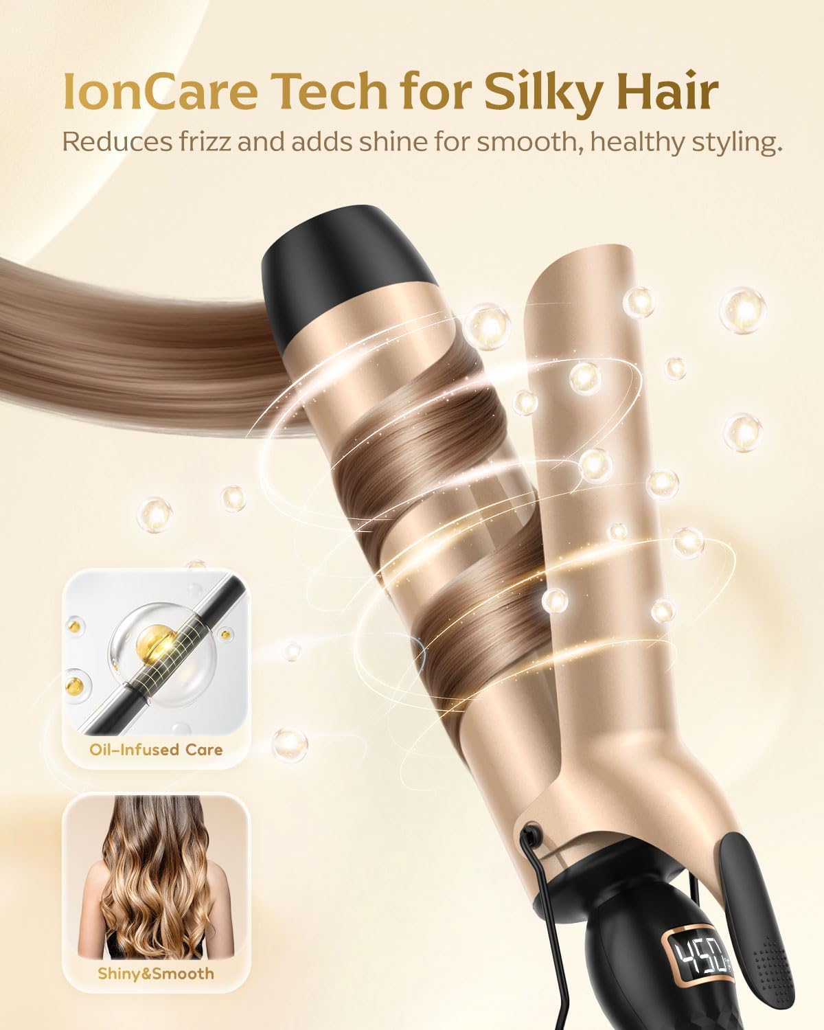 Professional Curling Iron - 2 Inch Large Barrel Wand for Long Hair | MCH Heating, 12 Temp Settings, Dual Voltage, Black