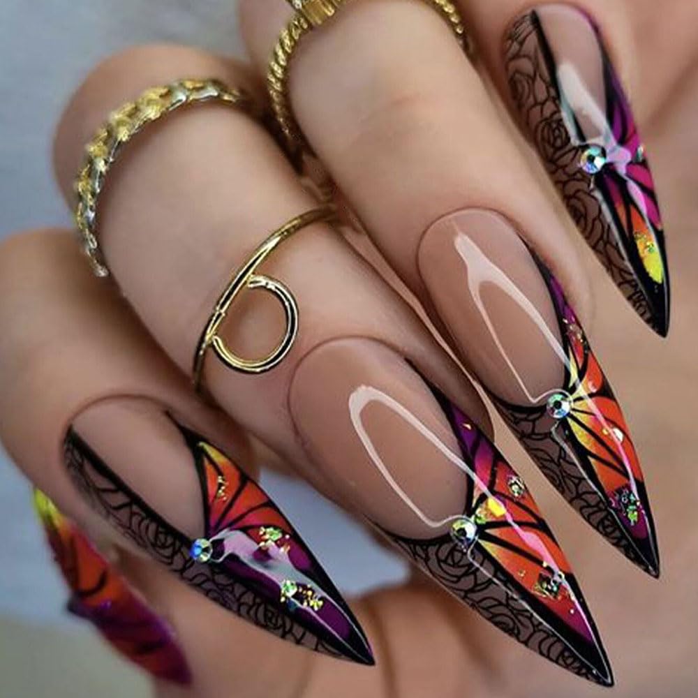 3D Gold Line French Tip Press-On Nails - Short Almond Glitter Light Nude | Handmade Acrylic Nails with 3D Pearl Designs