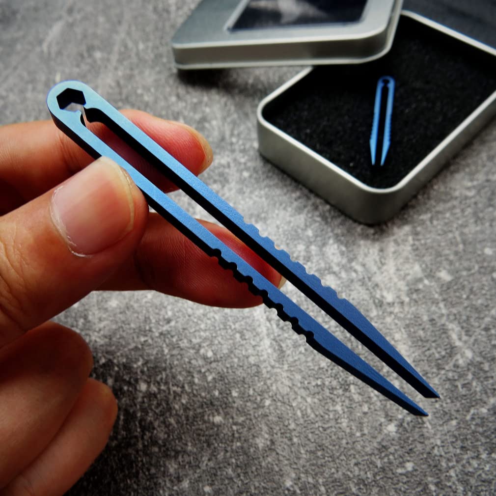Canku 2pcs Mini Tweezers Titanium Portable Titanium Alloy EDC Tweezers Survival Camping Outdoor Travel Mini Tool(Double Blue)) …