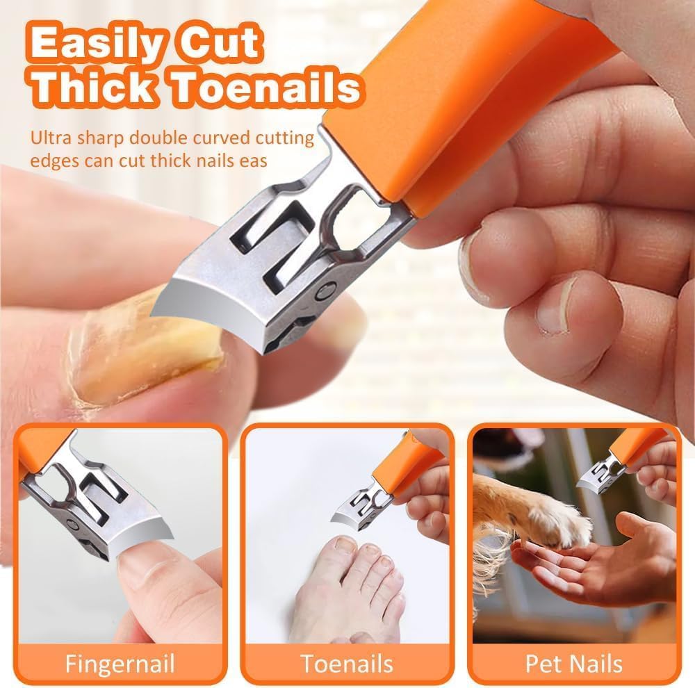 Anti-Splash Slanted Nail Clipper - Wide Jaw Opening for Thick & Ingrown Nails | Household Use (Orange)