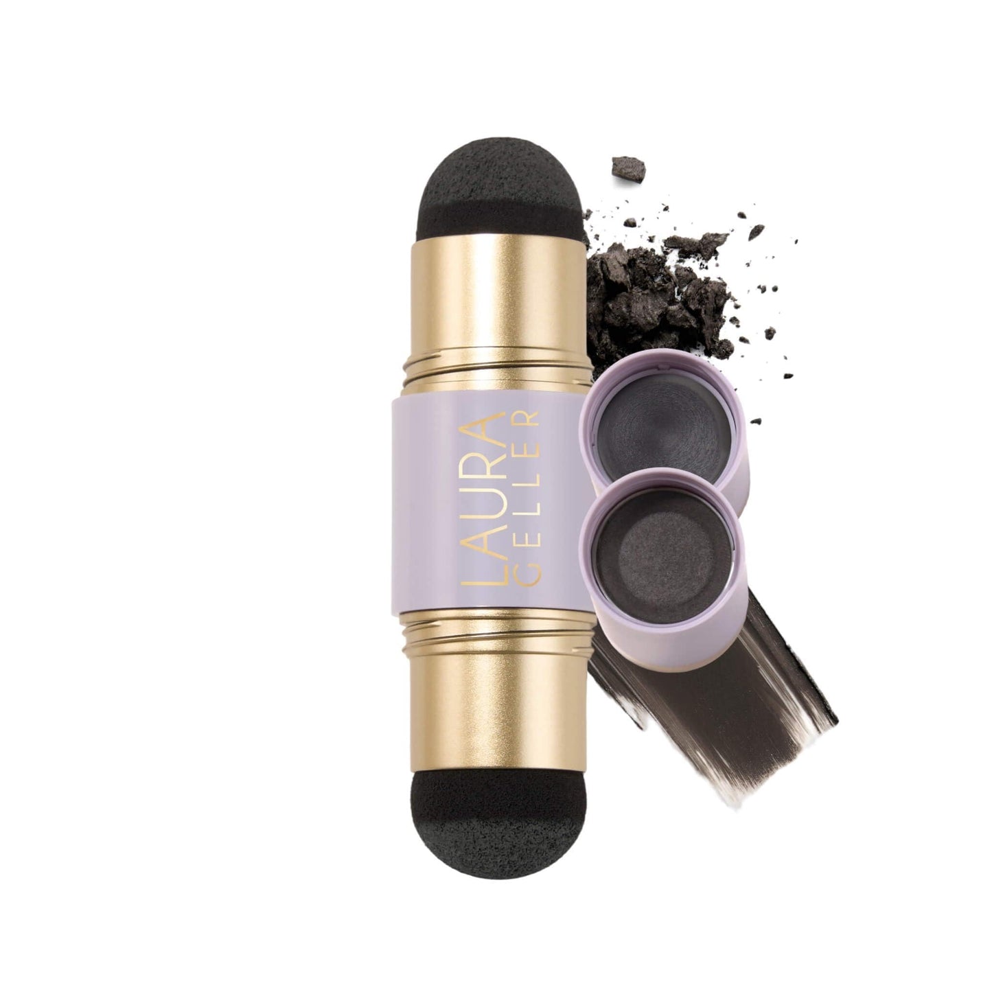 LAURA GELLER NEW YORK Root Touch-Up for Hair & Brows, Instant 100% Gray Root Coverage with Buildable, Transfer-Resistant, 2-in-1 Cream & Powder Formula for Thinning Hair & Sparse Brows - Black