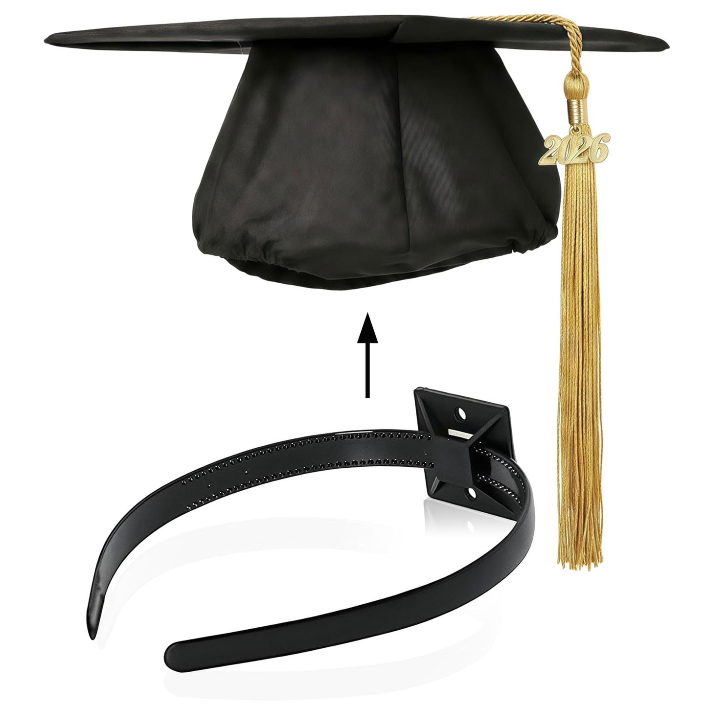 Pvoiue Graduation Cap Headband Insert 2026, Matte Black Acrylic Grad Cap Fixer with Adhesive Base, Invisible No-Slip Grad Cap Accessory for Graduates