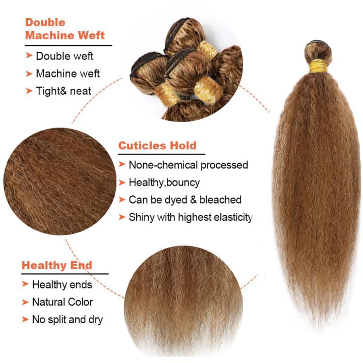 ZevPiul Kinky Straight Human Hair Bundles P4/27 Highlight Brown & Blonde