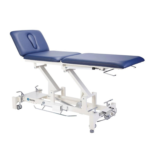 BodyMed 3 Section Hi-Lo Treatment Table, Blue, 77 in. x 27 in. x 18–36 in. – Durable, Adjustable Physical Therapy Table – ADA Compliant – Bar Activated Elevation – Foam Padding & Vinyl Upholstery