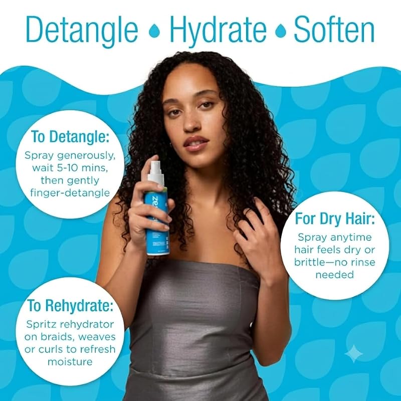 Naturaz Curly Hair Detangler Spray – Leave-In Conditioner for Kids & Adults, Vegan, 8 fl oz