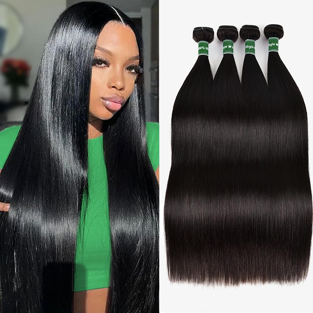 Straight Hair Bundles - 100% Unprocessed Virgin Human Hair | 20-26 Inch, Natural Black, 10A Quality