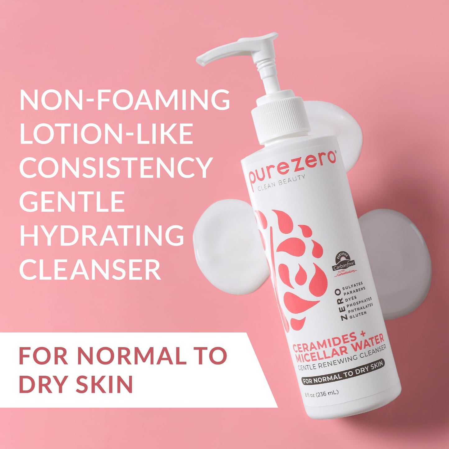 Purezero Hydrating Gentle Face Cleanser – Hyaluronic Acid Gentle Moisturizing Cleanser + Ceramides, Micellar Water, Fragrance-Free, Zero Sulfates, Parabens, Vegan & Cruelty-Free, 8 oz