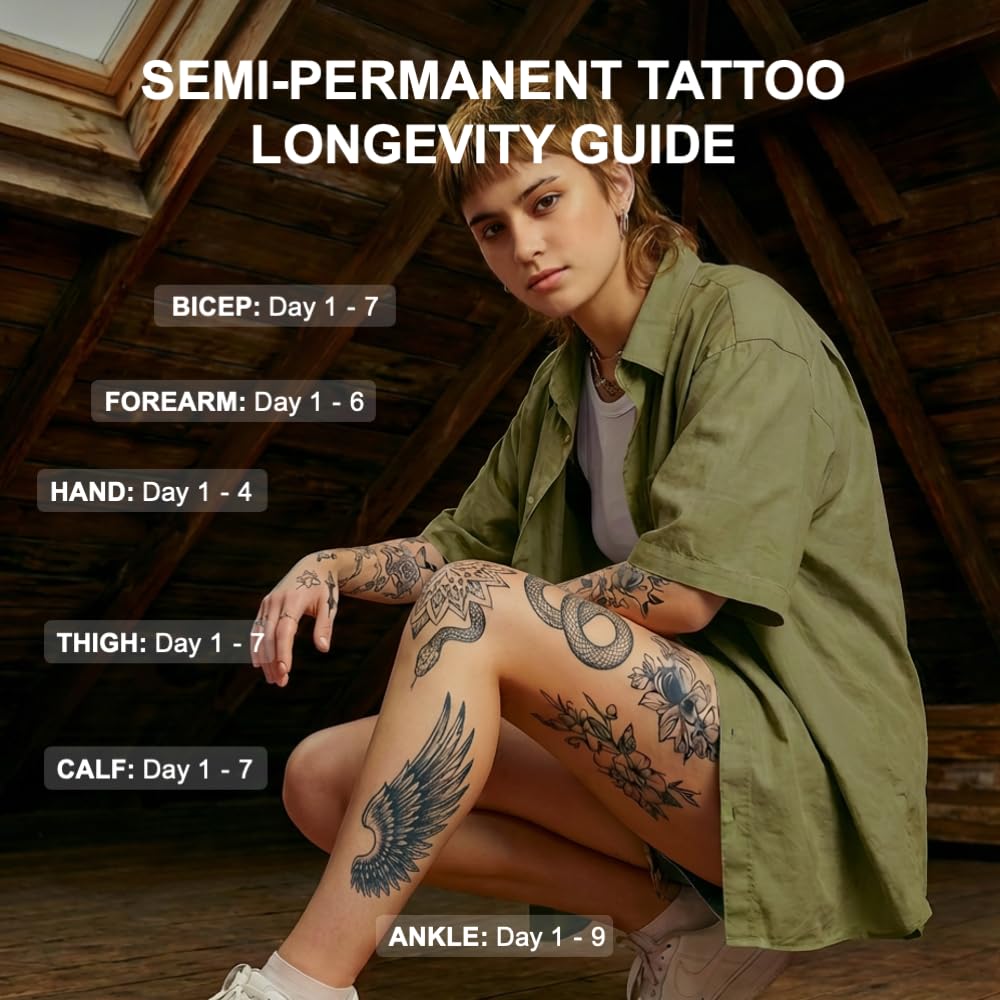 InkDance Semi-Permanent Tattoo, Aloha Noir, Tropical Hibiscus, Long Lasting Temporary Tattoos, Waterproof Plant-Based Ink, Lasts 1-2 Weeks, Color Develops in 24 Hours D091, Set of 6