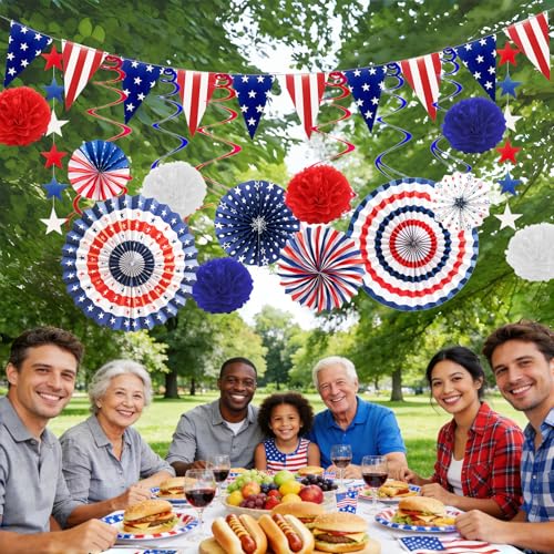 28-Piece 4th of July Patriotic Decorations Set – Red, White & Blue
