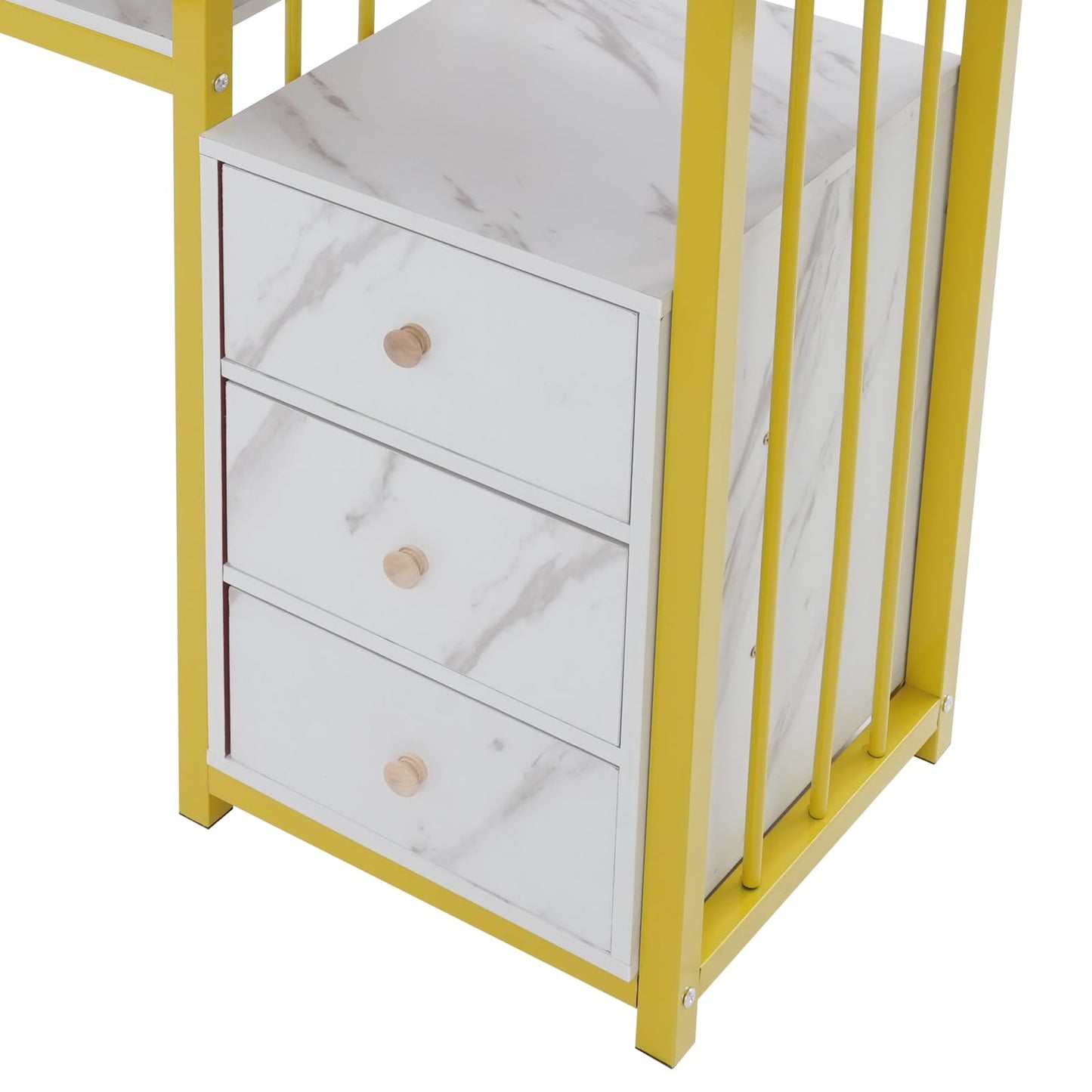 kangten Manicure Table for Nail Tech, Golden & Marbling Texture Nail Station with 3 Storage Drawers and Shelf, Nail Table with Metal Frame for Beauty Home Salon Spa