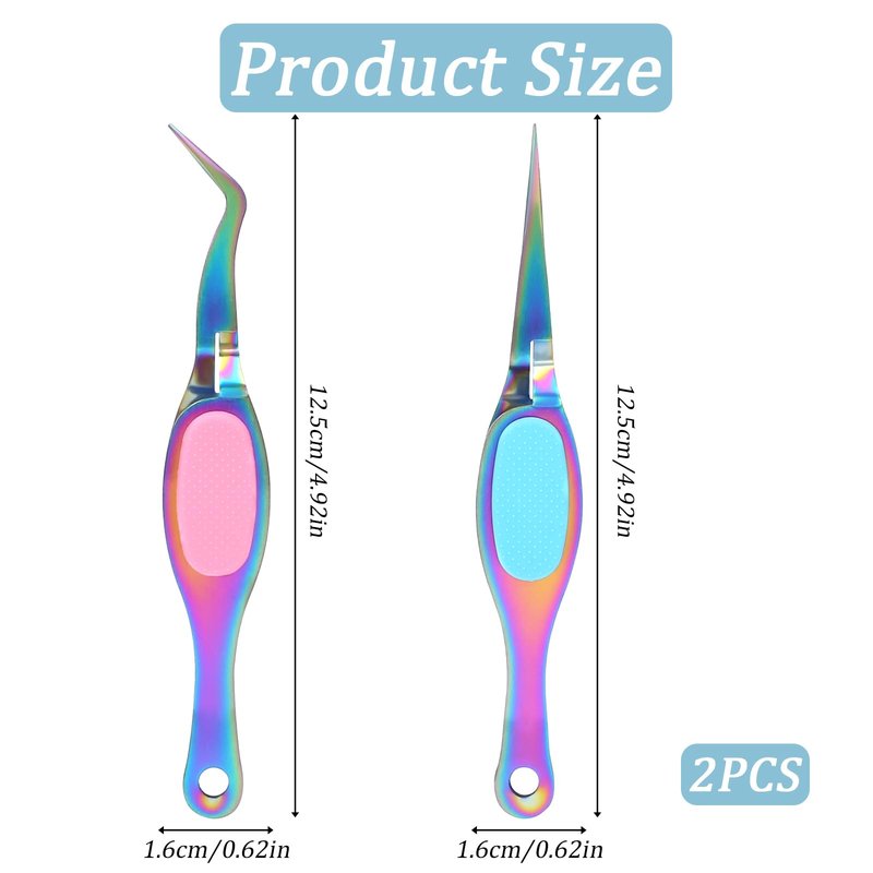Salbsever 2 Pcs Craft Tweezers - Precision Reverse Tweezers with Soft Grip, Crossing Lock, Fine Point and Curved/Straight Tips