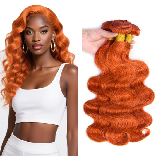 Ginger Bundles Human Hair Color 350 Body Wave 3 Bundle 14 16 18 inch AuokMar Peruvian unprocessed Virgin Remy Hair Extensions 350 Orange Bundles