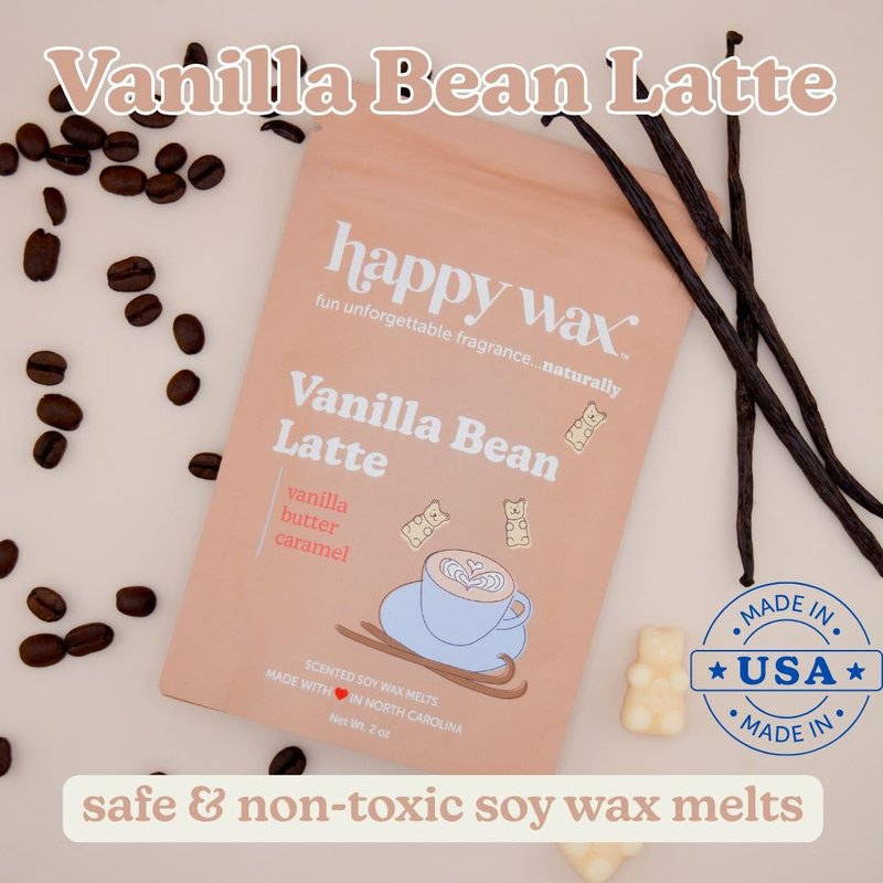 Happy Wax Vanilla Lovers Scented Natural Soy Wax Melts – 6 Oz Total - Includes: Vanilla Bean Latte, Vanilla Sugar and Vanilla Sandalwood