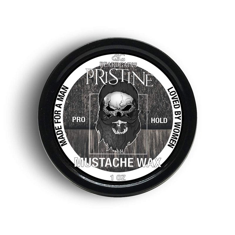 Beard Gains Pristine Scent Strong Hold Mustache Wax 1oz - Hold, Mold, and Tame Moustache W/Organic and Natural Stache Wax (White)