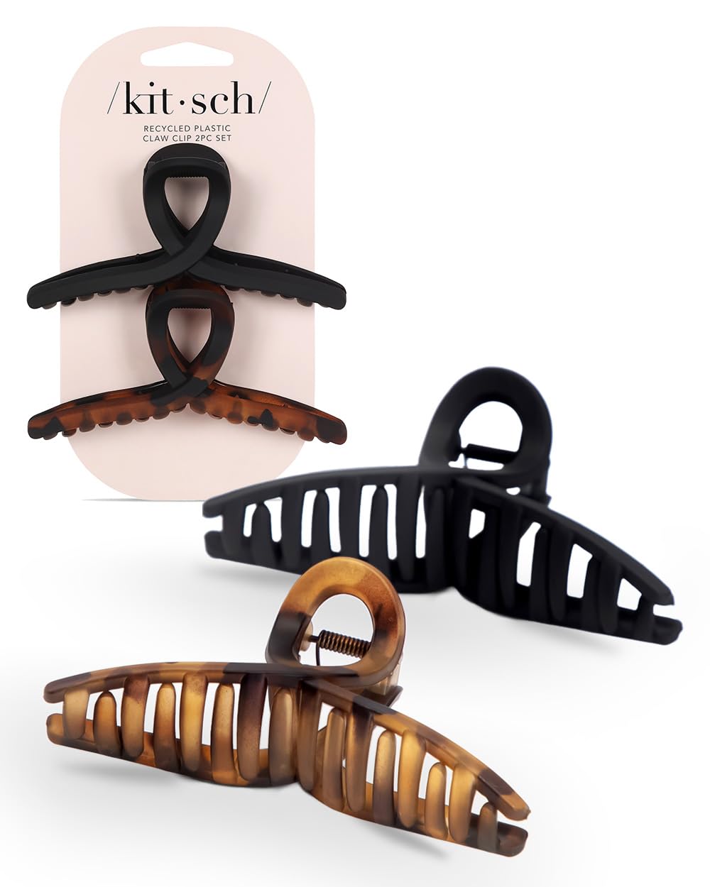 Large Hair Clips for Women - Fashionable Matte Plastic Loop Hair Claw Clips | Easy-Grip Design | Tortoise & Black, 2 Pcs