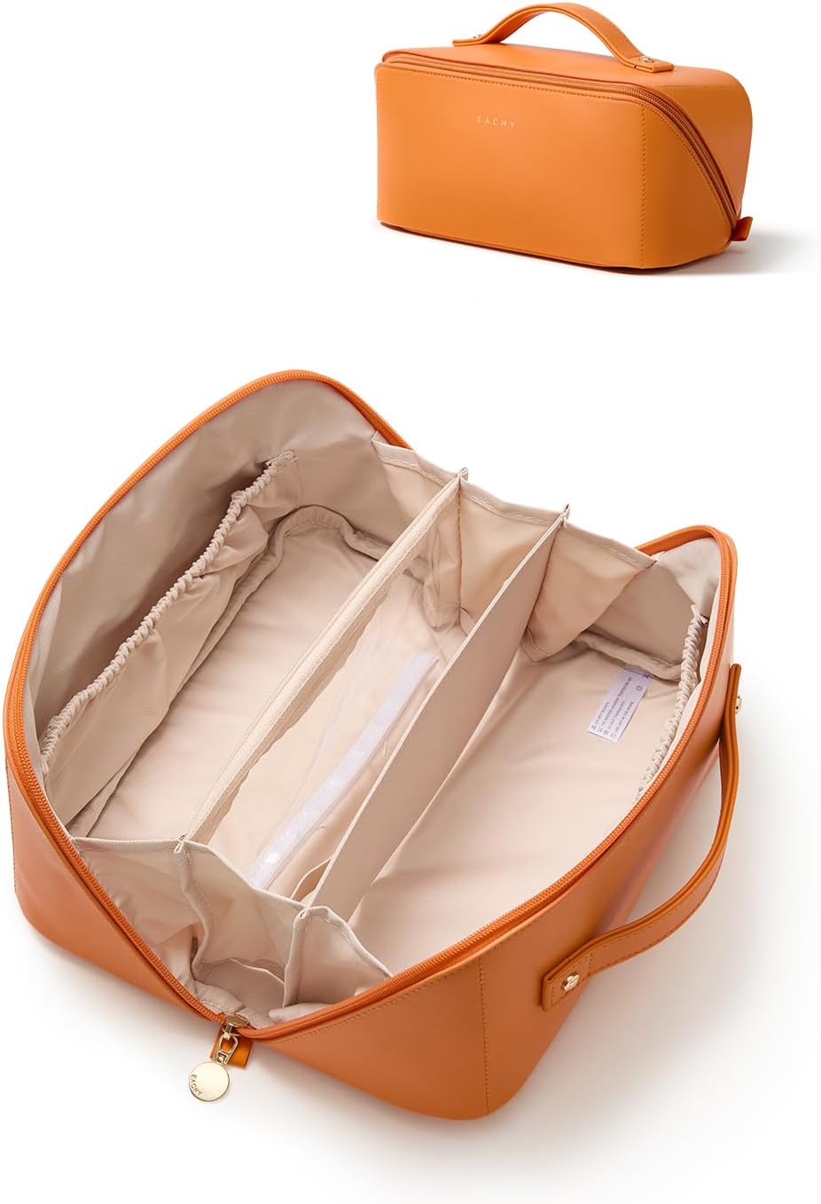 Travel Makeup Bag - Large Capacity Waterproof PU Leather Cosmetic Organizer | Flat Open Design for Skincare & Brushes