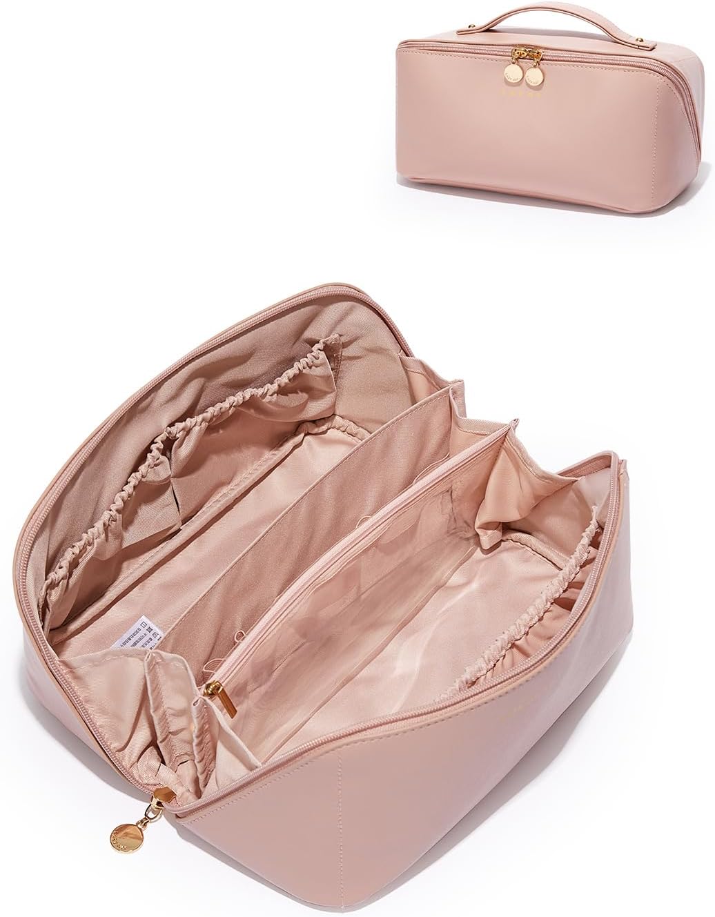 Travel Makeup Bag - Large Capacity Waterproof PU Leather Cosmetic Organizer | Flat Open Design for Skincare & Brushes