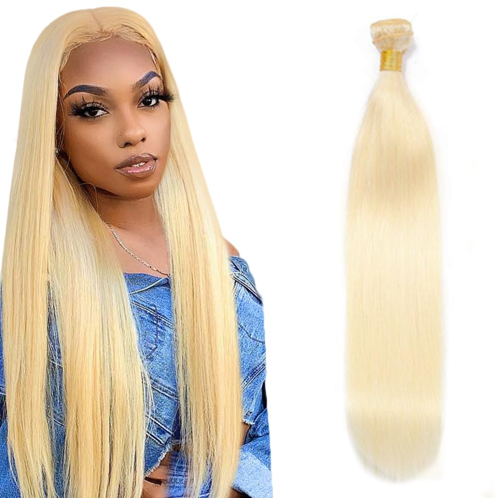 32 inch AuokMar Blonde Bundles Human Hair 613 Straight Bundles 50g Double Weft 8A Grade 613 Blonde Straight Bundle Human Hair Extensions