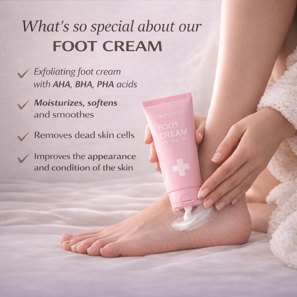 swederm Moisturizing Foot Cream Callus Remover - Heel Repair for Dry Cracked Heels, Hydrating Exfoliating Treatment with AHA BHA PHA Acids, Softens Rough and Dry Feet, 2.54 oz