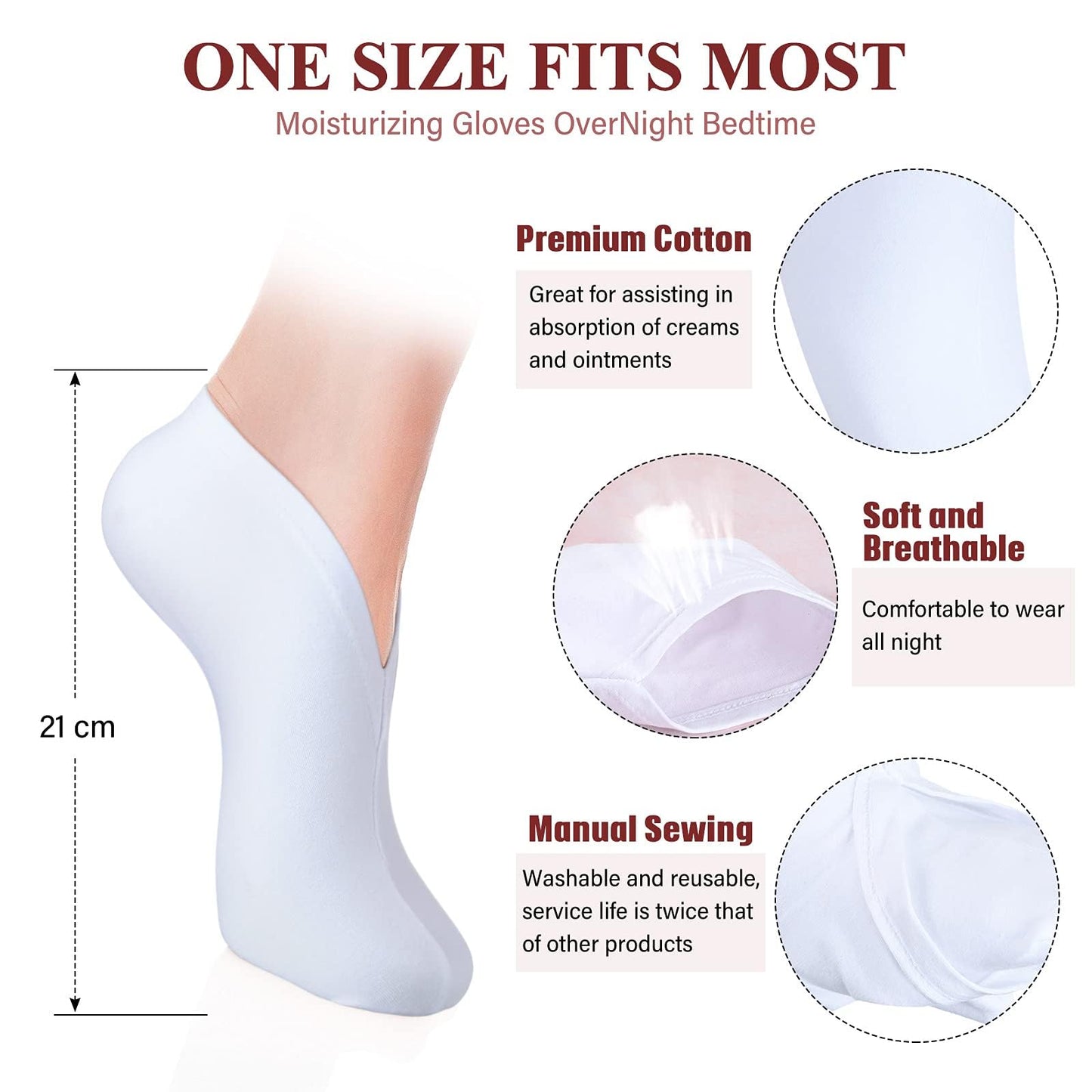 Geyoga 20 Pairs Moisturizing Socks Overnight for Dry Feet Spa Cotton Moisture Enhancing Cosmetic Socks for Women and Men, White