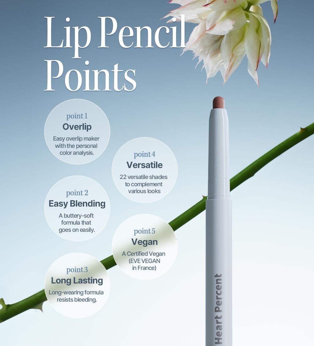 Heart Percent Dote On Mood Lip Liner Pencil, Long-Lasting Creamy Lip Crayon Smooth Lipliner Retractable Lipstick Overlip Line Color 0.8g, #08. Cloudy Mauve