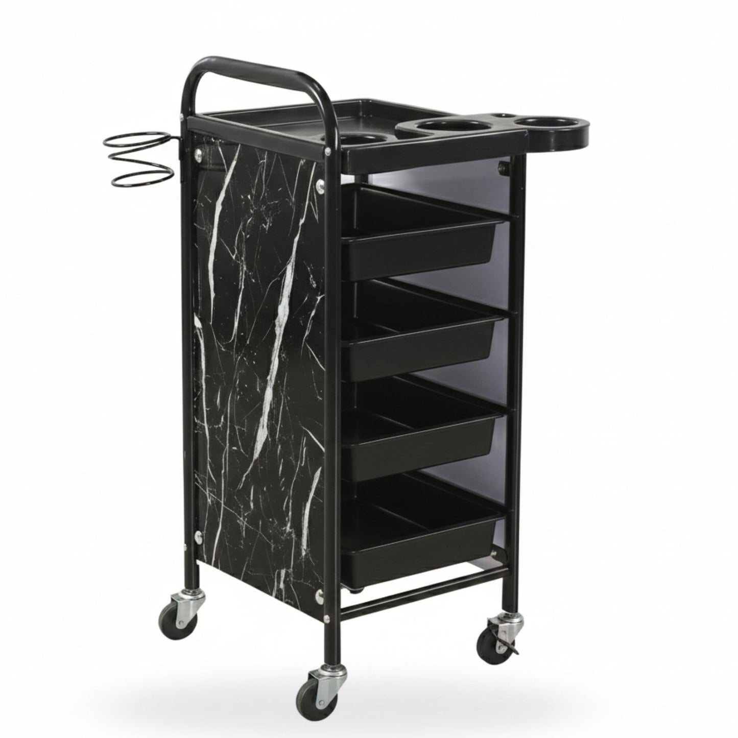 Salon Trolley Cart with 5 Layers – Durable Black Metal Salon Cart with Smooth Wheels, Spacious Storage Trays, and Stable Design – Perfect for Barbers, Stylists & Beauty Salons