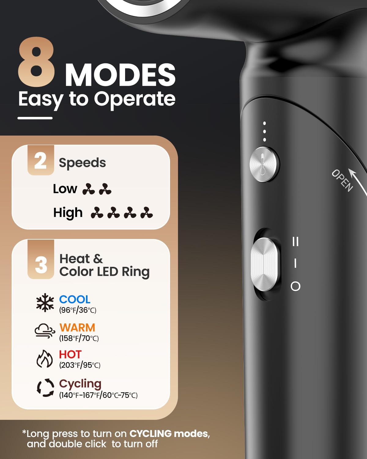 Travel Hair Dryer Dual Voltage for Europe Foldable, High Speed Ionic Blow Dryer Fast Drying,100-240V Portable Dryers with Magnetic Nozzles,1300W-black
