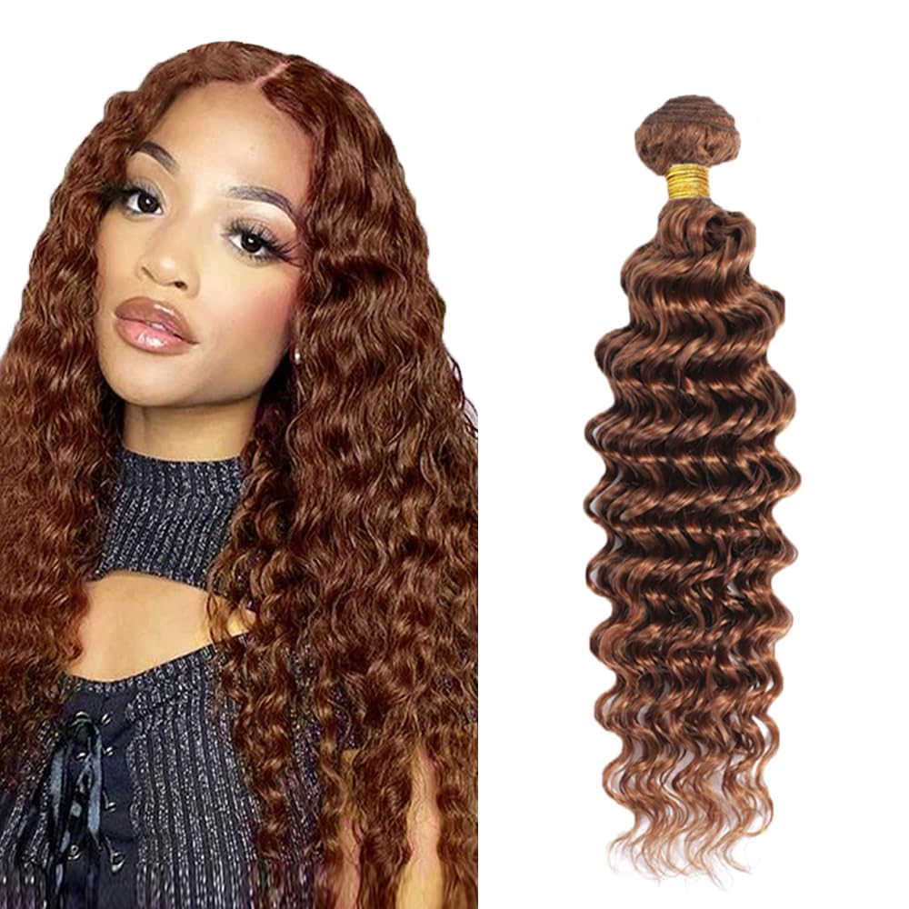 Color #30 Bundles Human Hair Light Brown Deep Wave Bundle 30 Inch Brazilian Virgin Hair one Bundle #30 Deep Curly Bundles Human Hair Extensions