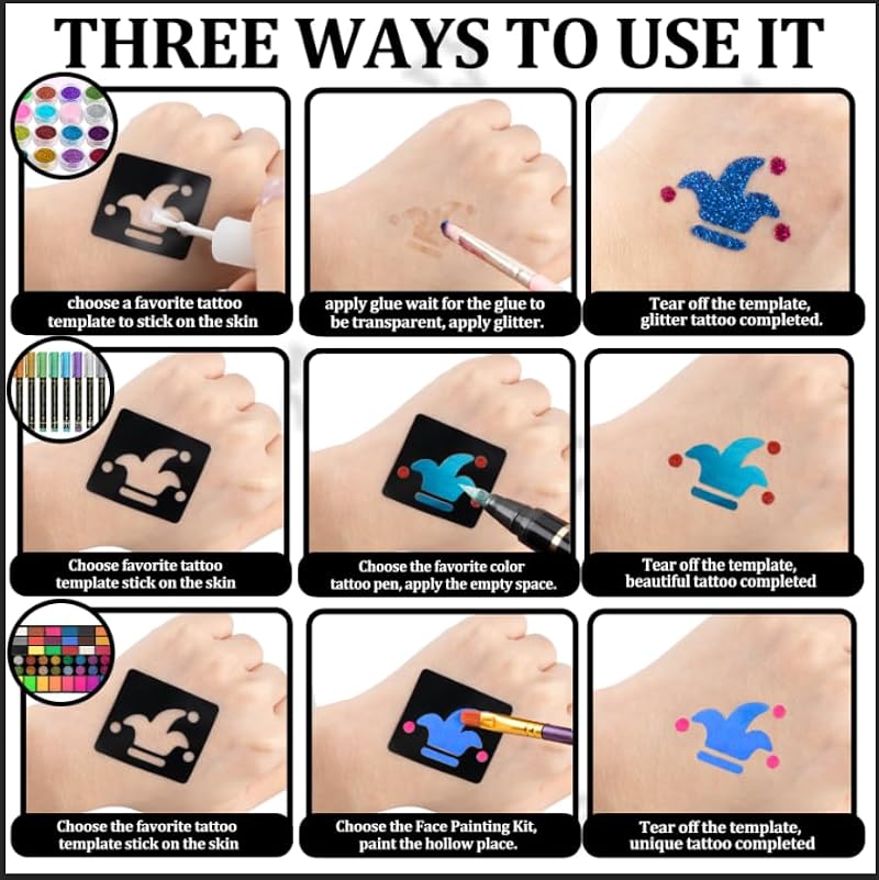 378 Pcs Temporary Tattoos Stencils, Face and Body Paint Stencils Kit.