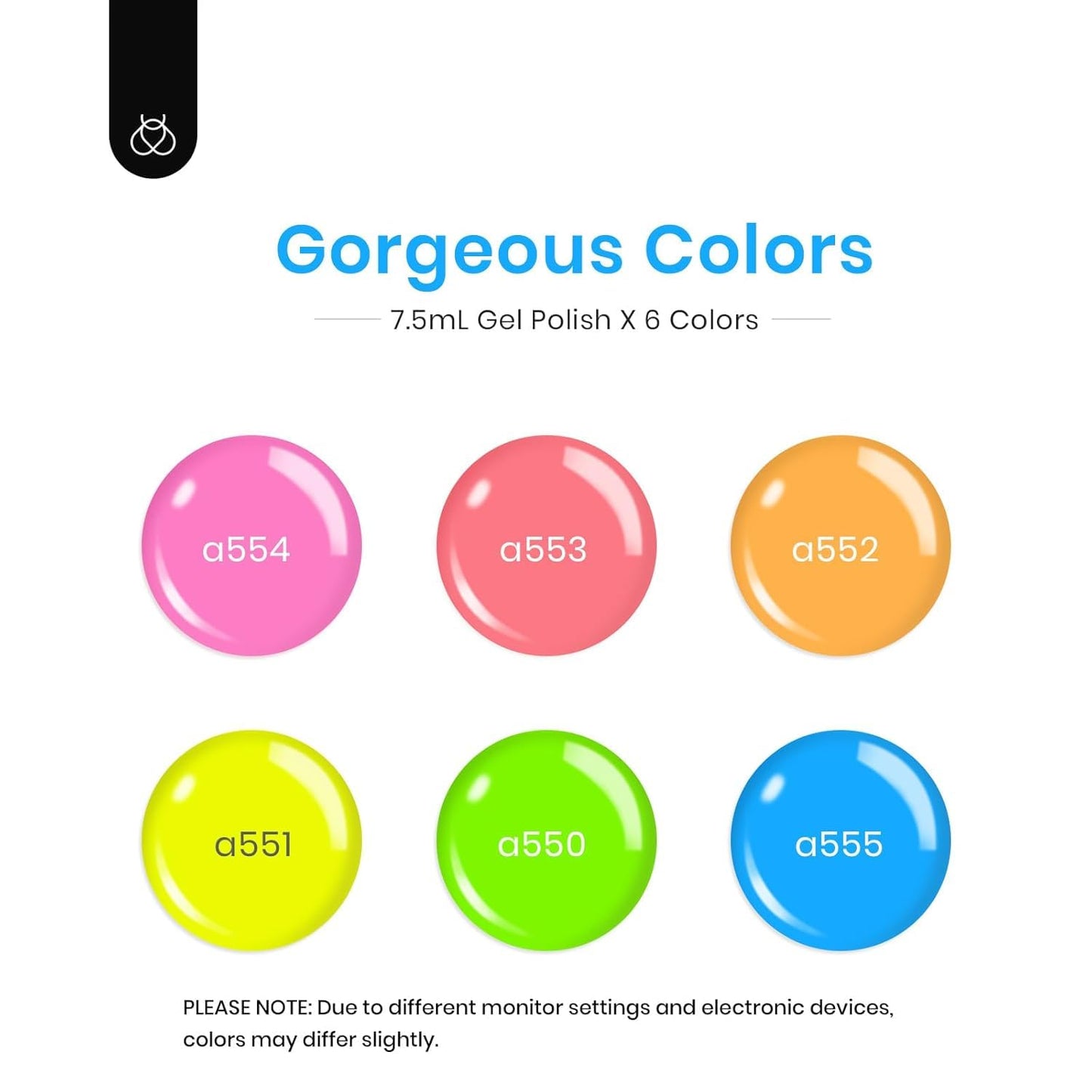 Beetles Neon Gel Nail Polish - Neon Lights, Bright Rainbow Collection, 6 Colors Hot Pink Blue Yellow Green Summer Gel Nail Polish Set, Soak Off UV LED Summer Nails Art, Manicure Salon DIY Home