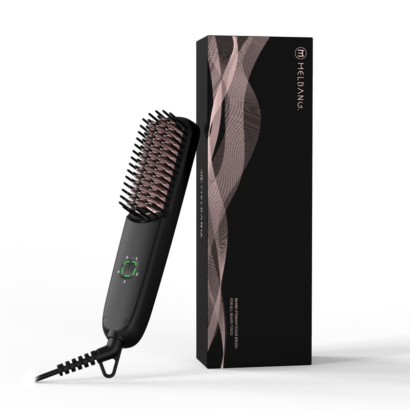 Beard Straightener for Men, Heated Beard Brush with Anti-Scald Design, Fast Straightening for Thick & Curly Beards, 5 Heat Settings Ionic Beard Comb, Travel Grooming Kit