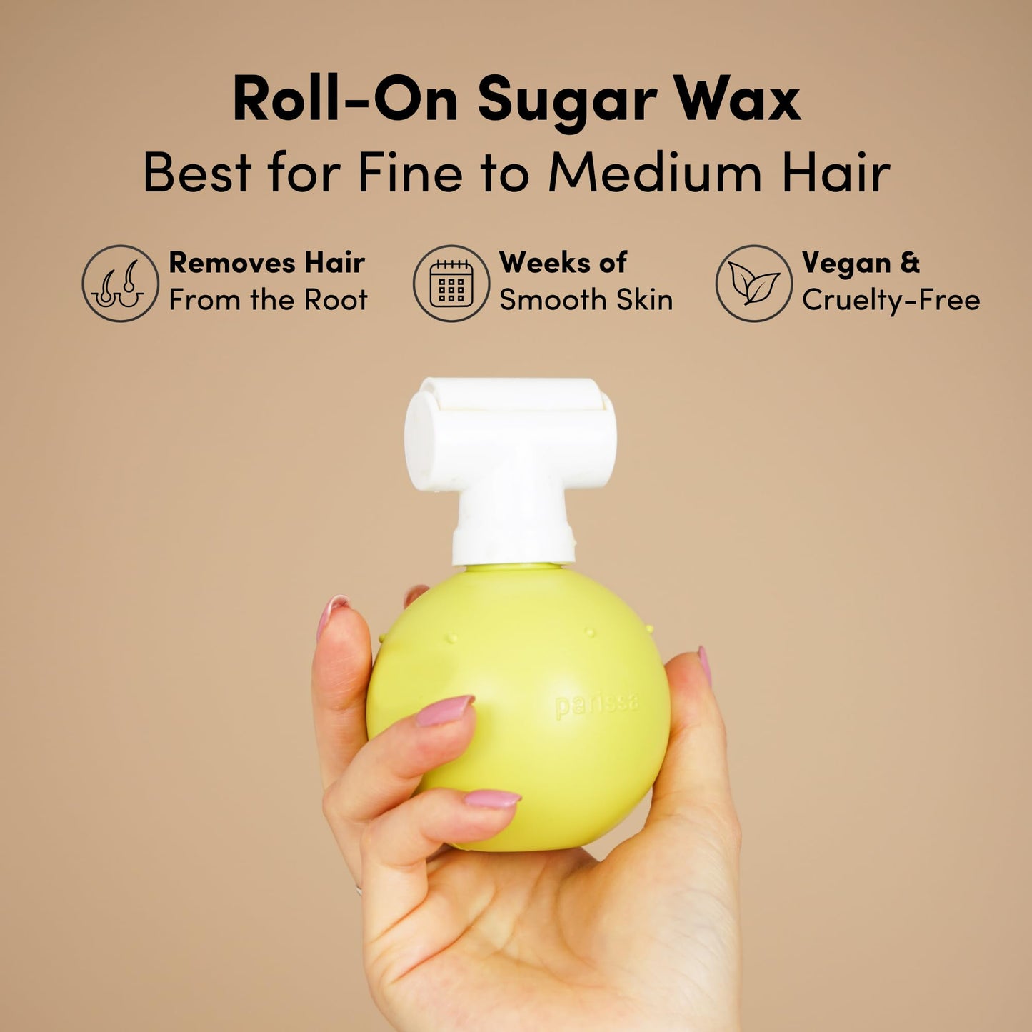Parissa Organic Roll-On Sugar Wax | USDA Certified, 100% Natural, Gentle & Washable Formula for Sensitive Skin | At-Home Hair Removal Kit | 2 Applicator Heads, 20 Reusable Strips, 140ml (5 Fl Oz)